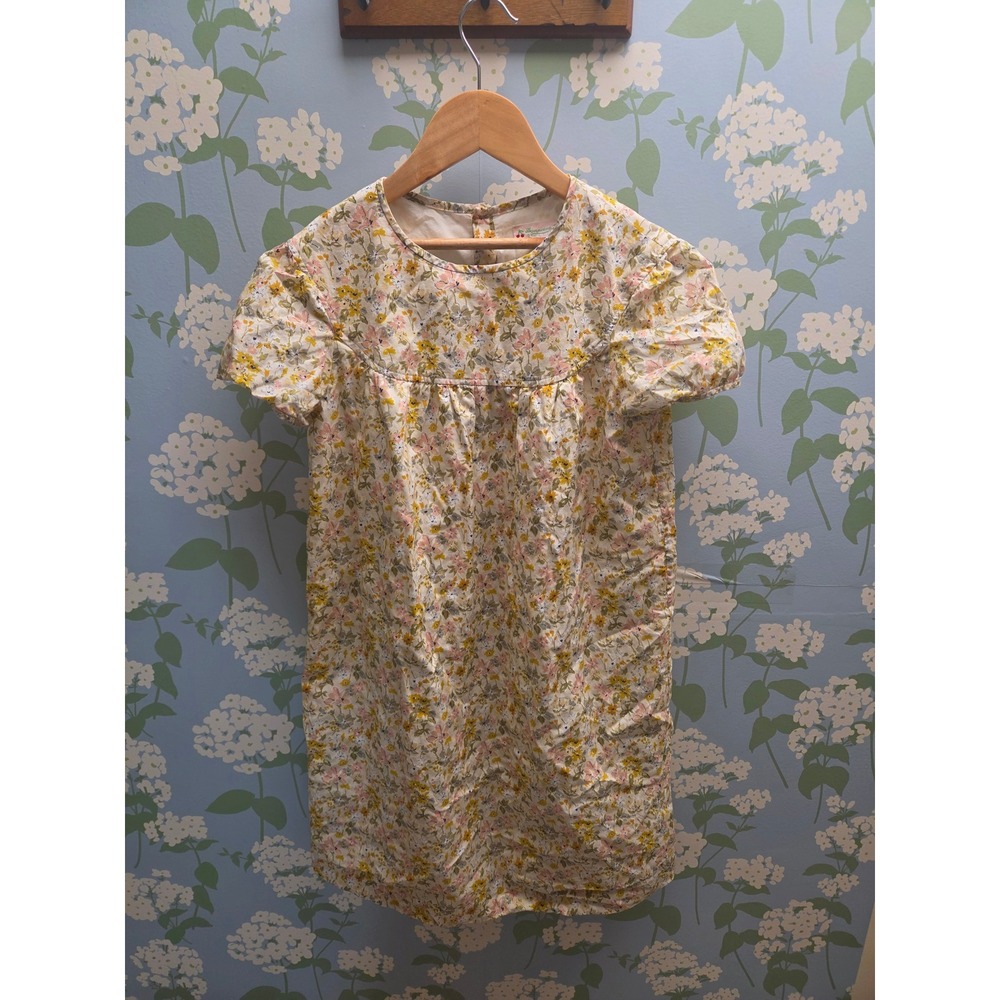 Bonpoint Girls Floral Cotton Empire Waist Dress Yellow Pink Size 14A